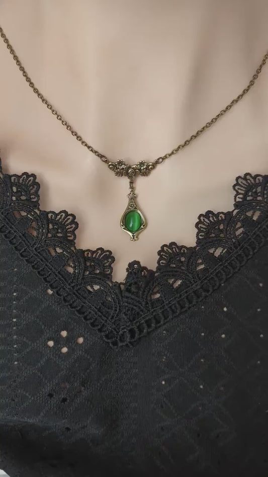 Emerald Green Pendant Necklace | Vintage Victorian Handmade Jewelry