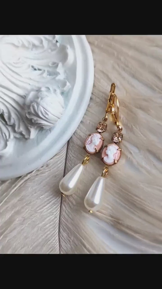 Pink Cameo Pearl Earrings | Victorian Romantic Vintage Jewelry