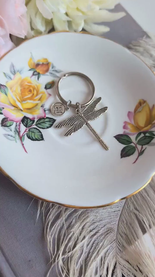 Dragonfly Keychain | Personalized Initial Charm | Handmade Gift