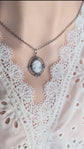 Victorian Cameo Necklace - Antiqued Silver Leaf Pendant - Vintage Style