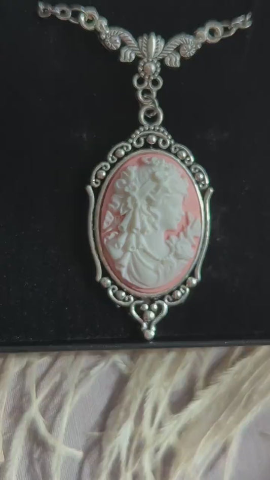 Pink Cameo Necklace, Vintage Style Pendant, Victorian Jewelry