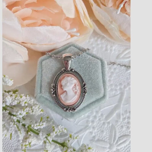 Victorian Cameo Necklace: Vintage Style Lady Pendant, Antique Silver