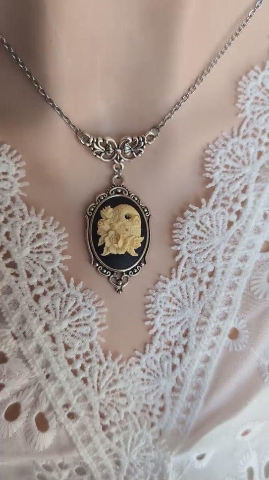 Sugar Skull Necklace, Day of the Dead Gothic Cameo Jewelry