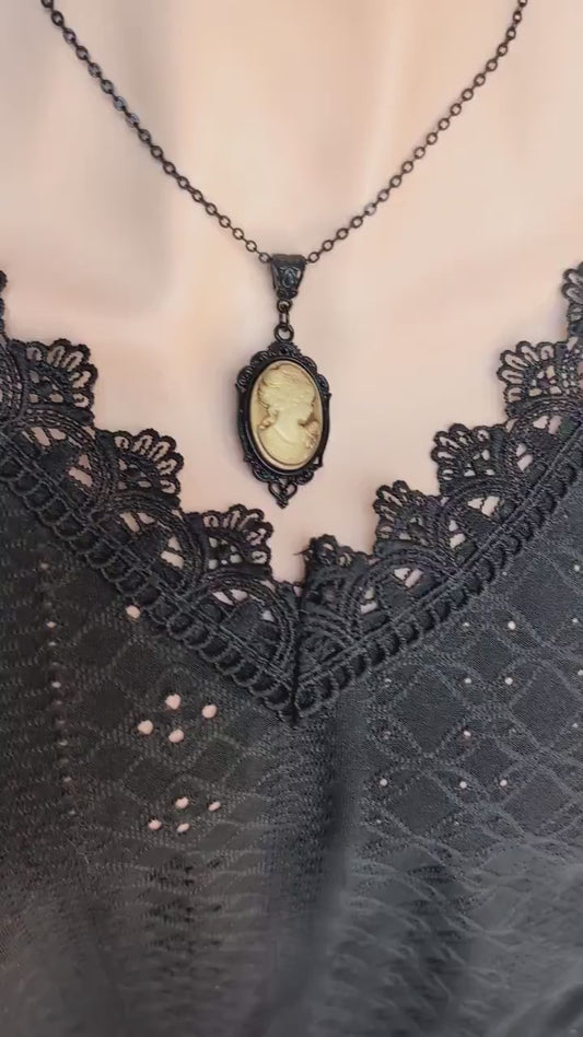 Gothic Sepia Cameo Necklace: Victorian Steampunk Jewelry