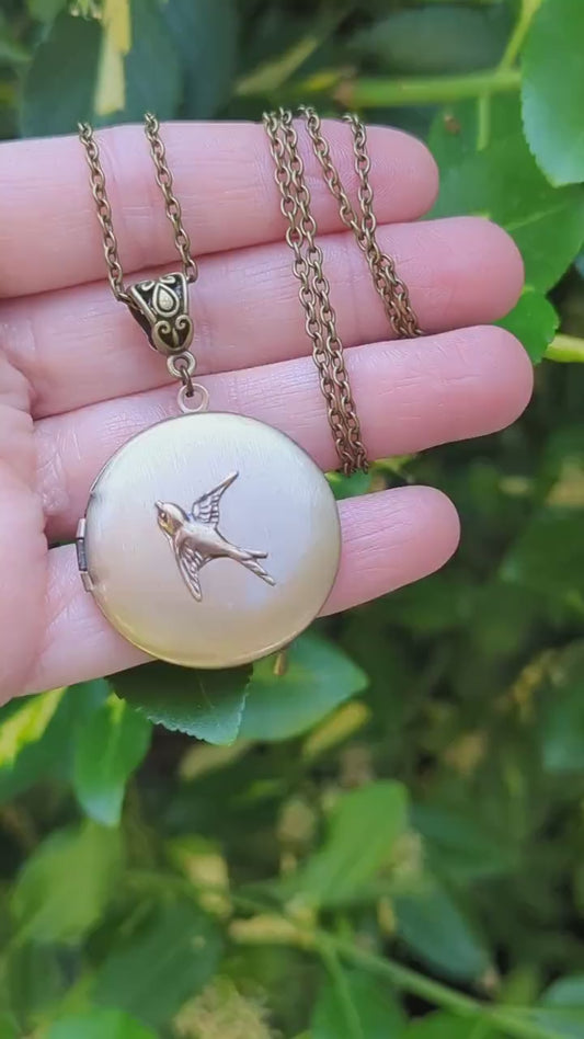 Bird Locket Necklace | Swallow Pendant Memory Jewelry for Mom