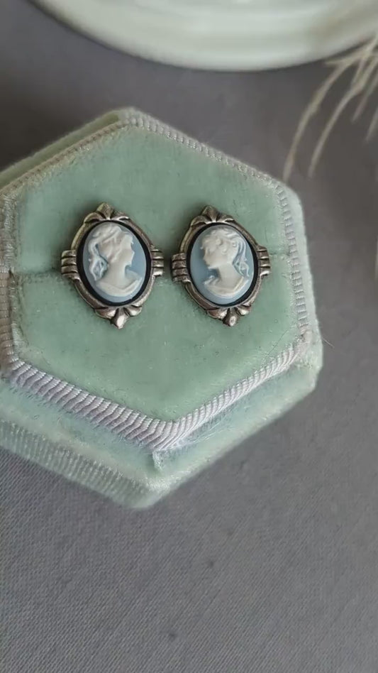 Art Deco Cameo Post Earrings - Vintage Style Hypoallergenic Stainless Steel Studs