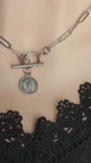 Vintage Coin Choker with Silver Toggle Paperclip Chain Necklace