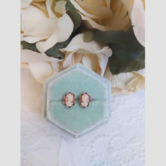 Handmade Carnelian Cameo Stud Earrings | Vintage Goddess Jewelry