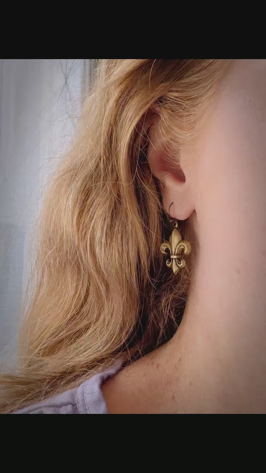Handmade Fleur de Lis Earrings | Vintage Brass French Jewelry