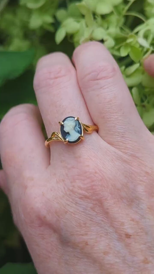 Gold Vermeil Cameo Ring, Adjustable Size, Victorian Jewelry Gift for Her