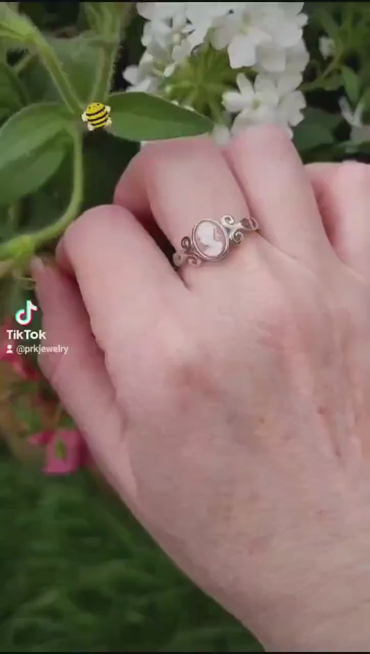 Green Cameo Ring, Victorian Vintage Inspired Jewelry Gift for Historical Fiction Lover