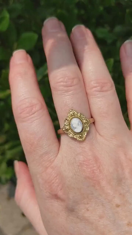 Victorian Cameo Ring, Vintage Lady Portrait, Adjustable Band