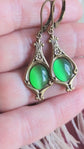 Victorian Green Dangle Earrings – Emerald Cats Eye, Vintage Style