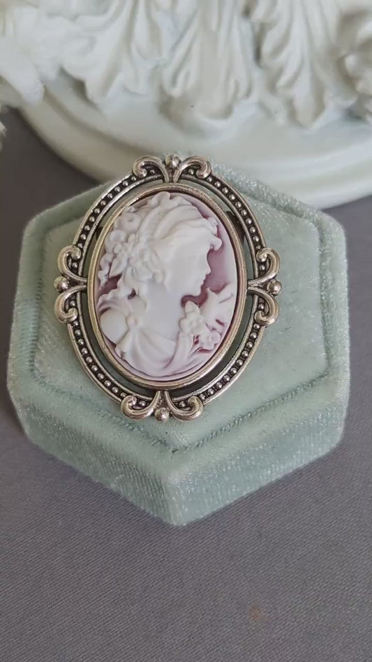 Goddess Cameo Brooch: Vintage Style Plated Brass Pin
