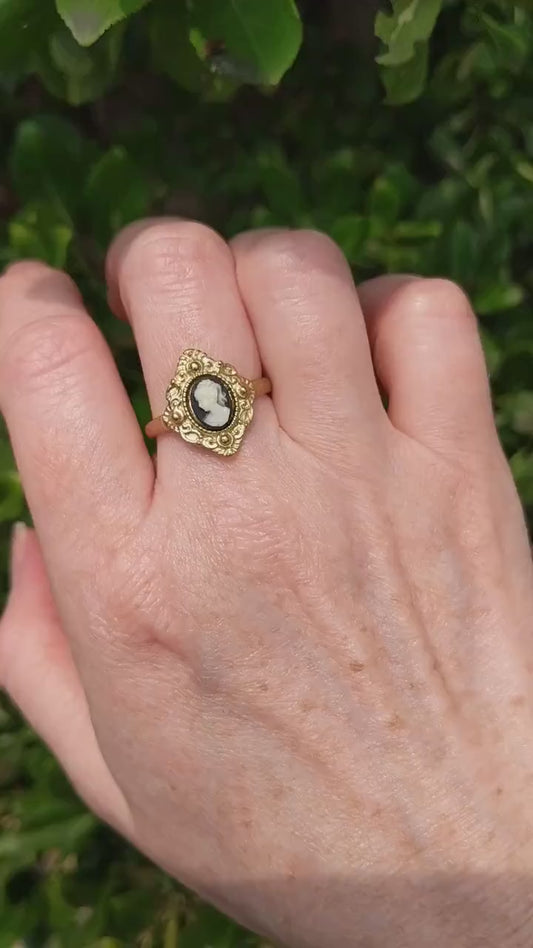 Victorian Style Cameo Ring, Gold plated with Adjustable Band