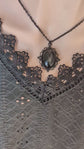 Oval Obsidian Necklace, Gothic Lacy Pendant, Handmade Jewelry