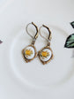 Yellow Floral Porcelain Cabochon Earrings - Art Deco Frame - Victorian Style on a white background