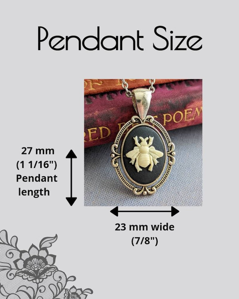 Goth Bee Cameo Necklace, Silver Victorian Honeybee Pendant, Forestcore Nature Jewelry, Dark Romantic Gift