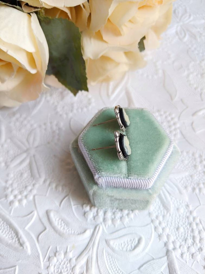 Art Deco Cameo Post Earrings - Vintage Style Hypoallergenic Stainless Steel Studs