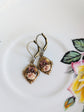 Pink Floral Porcelain Cabochon Earrings - Art Deco Frame - Victorian Style on a decorative plate with floral design