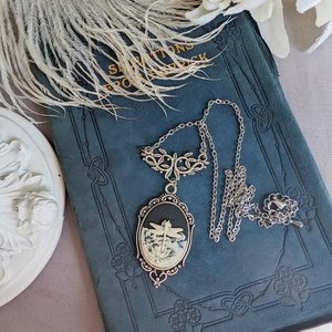 Dragonfly Cameo Necklace, Victorian Jewelry
