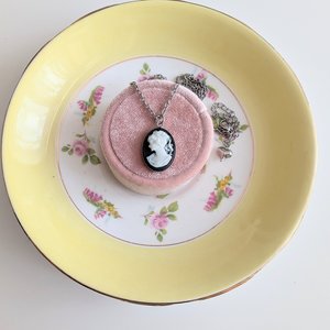 Black Cameo Necklace, Vintage Inspired Cameo Pendant, Victorian Wedding Accessories for Bride, Stainless Steel 