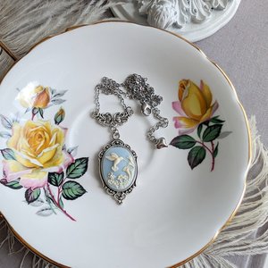 Black Hummingbird Cameo Necklace, Unique Bird Pendant Gift