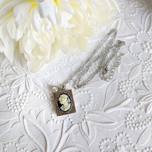 Book Locket Necklace with Lady Cameo, Victorian Style Cameo Jewelry, Book Lover Gift, Teacher Gift, Librarian Gift Idea