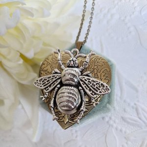 Bee Locket Necklace, Gold Heart Locket Necklace, Honey Bee Necklace, Mothers Day Gift for Her