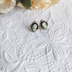 Art Deco Cameo Earrings: Vintage Style Stainless Steel Posts