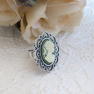 Black Cameo Statement Ring, Adjustable Size, Victorian Jewelry