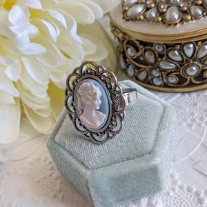 Black Cameo Statement Ring, Adjustable Size, Victorian Jewelry