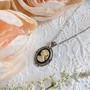 Black and Ivory Lady Cameo Necklace, Victorian Jewelry, Vintage Style Bridal Jewelry, Unique Gifts for Women