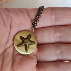 Tiny Star Locket Necklace, Round Golden Keepsake Locket, Daughter Grad Gift