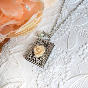 Silver Book Locket Necklace with Flower, Book Club Gifts for Book Lovers, Librarian Gift Idea