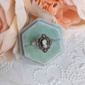 Blue Cameo ring, Victorian cameo ring, antique replica cameo jewelry, vintage style jewelry gift, historical jewelry, adjustable ring