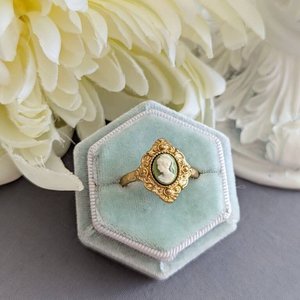 Green Cameo Ring, Victorian Cameo Ring, Antique Replica Cameo Jewelry, Vintage Style Jewelry, Historical Jewelry, Adjustable Ring