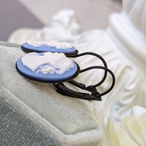 Blue Cameo Leverback Earrings, Romantic Jewelry
