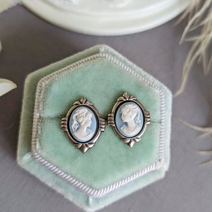 Art Deco Cameo Earrings: Vintage Style Stainless Steel Posts