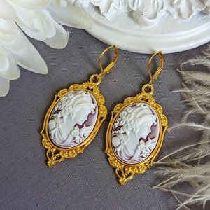 Cameo Statement Earrings, Victorian Jewelry, Romantic Vintage Style Historical Costume