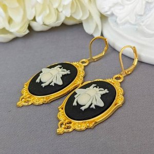 Bee Statement Earrings, Bee Cameo Earrings, Steampunk Jewelry, Dark Academia, Nature Inspired, Dark Cottage Core