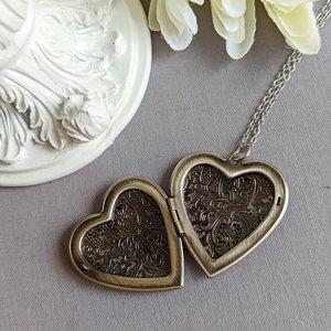 Heart Locket Pendant with Silver Swallow, Romantic Gift for Her