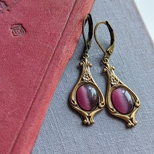 Victorian Earrings, Purple Earrings, Vintage Style Jewelry, Antique Replica, Regency Era, Gift For Her