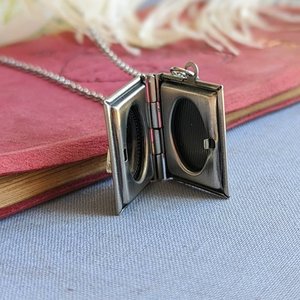 Bee Locket Necklace, Silver Book Locket, Tiny Silver Bee Necklace, Book Lover, Light Academia, Book Club Gift, Gift for Librarian