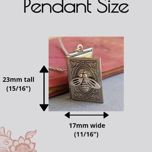 Bee Locket Necklace, Silver Book Locket, Tiny Silver Bee Necklace, Book Lover, Light Academia, Book Club Gift, Gift for Librarian