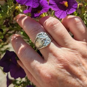 Spoon Ring with Bee, Adjustable Boho Ring, Trendy Thumb ring, Plated Silver Ring,  Statement Jewelry Gift for her Birthday, Bee Jewelry