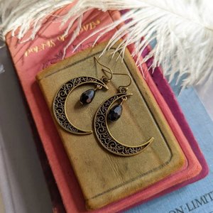 Crescent Moon Earrings, Celestial Jewelry, Filigree Moon Pendants