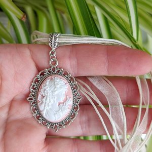 Pink Cameo Necklace with Ribbon Choker, Cameo Jewelry, Victorian Bridal Jewelry, Unique Gifts for Women
