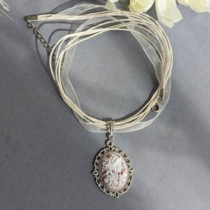 Cameo Necklace with Ribbon Choker, Victorian Bridal Jewelry, Historical Costume