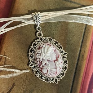 Cameo Necklace with Ribbon Choker, Victorian Bridal Jewelry, Historical Costume